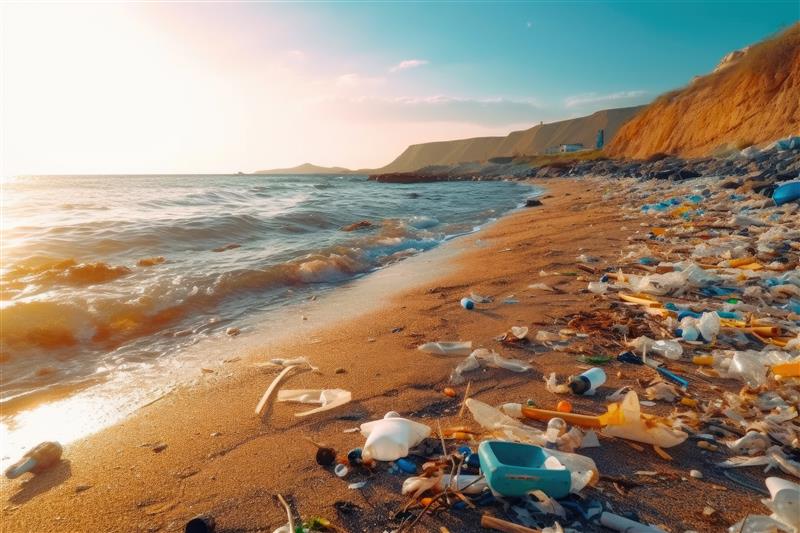 Image of plastic waste washed ashore in the ocean